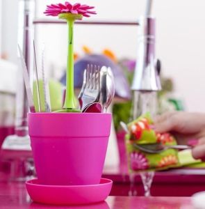 ชุดอุปกรณ์ครัววิการ์ ชุดถังอุปกรณ์รับประทานอาหาร ดีไซน์ดอกไม้ ตะเกียบ ช้อน ส้อม ตะกร้าเก็บของ พลาสติก ชั้นเดียว ชั้นวางสไตล์จีน