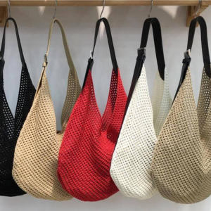 Summer New Hollow out Splicing Weaving Beach Bag Tote Bag Casual Holiday Beach Vacation Handbag Womens Large Size Shoulder Bag