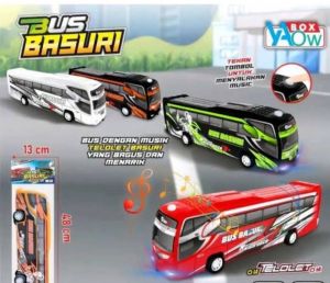 MAINAN BUS BASURI BESAR / BUS TELOLET PLUS STIKER STROBO MATA PLUS BATU BATRAI 3 PC