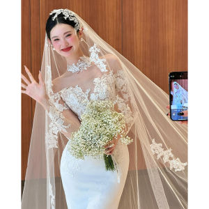 Bride Long Lace Trim Headband Wedding Dress Travel Photography Follow-Up Makeup License Registration Photo Shoot Accessory