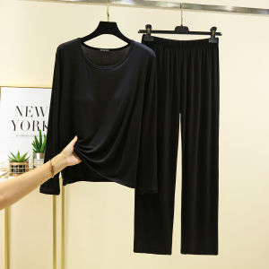 Bộ Đồ Ngủ Modal Cổ Tròn Không Dây Mùa Xuân Dành Cho Nữ Bộ Đồ Ngủ Dài Tay Quần Dài Cỡ Lớn Mặc Nhà Thoải Mái Thoáng Khí