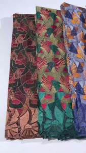 Vibrant African Cotton Lace Fabric with Orange/Brown Geometric Patterns Soft Breathable Textile For Traditional Dresses