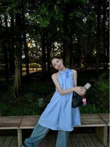 Chen Xiao Leg Turn Left A-Line Butterfly Knot Backless Belted Neckline Dress Women Summer Full Skirt Short Dress