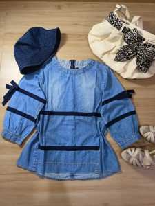 ●ECLAIRE● 0IS Blouse Jeans Denim Oneck Lengan 7per8 Kasual Casual Korea Kantor kuliah Kerja Santai 119