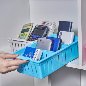 ตะกร้าพลาสติกแบ่งชั้นขนาด A4แบ่งช่องลิ้นชักแบบมีแผ่นกั้นตะกร้าเก็บของตะกร้าพลาสติกตะกร้าใส่ของตะกร้าผลไม้ตะกร้าขนาดเล็ก