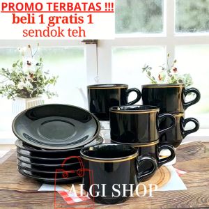 Cangkir Kramik Tebal Tahan Panas & Sendok Teh Gratis 12pcs