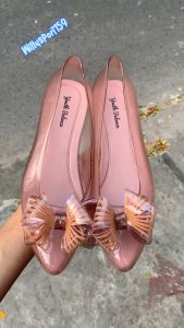 Sepatu Wanita Jelly Motif Pita Transparan Hak Simpel Slip On Fashion Trendi