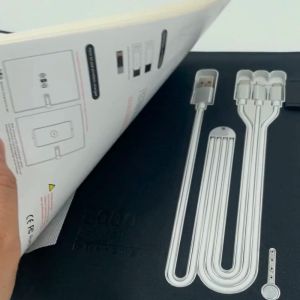 Powerbank Notebook Wireless 8000 mAh Leather/Cloth Black Grey with Pen Flip Box Paper Bag