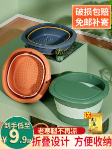 ถังอาบน้ำเท้าแบบพับได้พร้อมฝา ถังอาบน้ำเท้าแบบพกพาสำหรับใช้ในบ้าน อุปกรณ์อาบน้ำเท้าแบบง่ายๆ อบอุ่น ถังอาบน้ำเท้าสำหรับใช้ในบ้าน