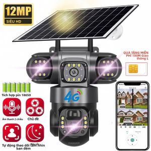 Camera IP 4G Năng Lượng Mặt Trời 12MP 6K Ba Ống Kính Giám Sát An Ninh Với Thẻ SIM Tầm Nhìn Ban Đêm PTZ Màn Hình Ba Chiều Bảo Vệ Trong Nhà Ngoài Trời