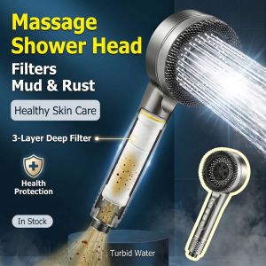 Turbo Massage Shower Head With Filter Set High Pressure Sprayer 4 Modes Anti-Clog Long-Lasting Safe For Skin Healthy