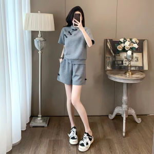 New Chinese Style Casual Sports Fashion Set Women Summer Slimming Small Size Age Reduction Short Sleeve Shorts Two Piece Set