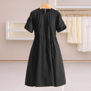 Elegant Round Neck Short Sleeve Stretchy Solid Dress