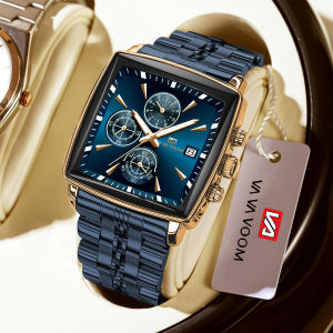 VA VA VOOM Top Brand Square Men Watch Waterproof Luminous Chronograph Calendar Man Watch Stainless Steel Quartz Watch Men Reloj