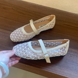 Flats Silver Elegant Fishnet French Mary Jane Sandals