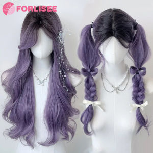 26 Inch Xoăn Dài Gradient Tím Cosplay Bộ Tóc Giả Chịu Nhiệt Tổng Hợp Phần Giữa Tự Nhiên Gothic Tóc Giả Dành Cho Nữ