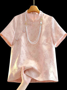 NUMEN BUTTON | Pink Retro Mandarin Collar National Style New Chinese Shirt