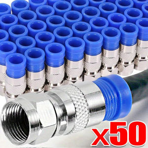 Dizoey 5/50x RG6 Compression Connectors Waterproof F Connector with Blue Insulation Sleeves for Secure Electric Cable Joining Supplies