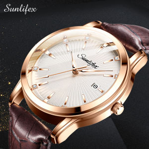 Sunlifex Jam Tangan Pria Original Kuarsa Klasik Santai Jam Pria Calendar Tali Kulit Jam Tangan Cowok