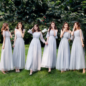 Elegant Long Blue Maid of Honor Dress Korean Style Zipper Backless A-Line Skirt Polyester Fabric Suitable for Various Occasions