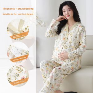 miiow | Pure Cotton Summer Maternity Nightgown Thin Breathable Pregnant Womens Sleepwear With Chest Pad Ladies Home Clothes