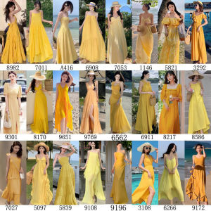 2024 ฤดูร้อนชุดสีเหลืองสําหรับผู้หญิงสไตล์โบฮีเมียนยาวสลิงเอวสูง Buttoned เปิดด้านหลัง Beach ชุดวันหยุด ชุดเดรสสีเหลือง ชุดเดรสสีเหลืองผู้หญิง ชุดเดรสสีเหลือง ผู้หญิง - Lazada