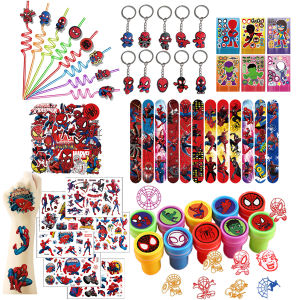 Spiderman Party Favors Spidey Avengers Superhero Gifts Toys Reusable Straws Keychains Stamps Decoration Christmas Supplies