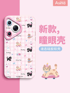 เคสโทรศัพท์ซิลิโคนเหลวลายแมวสีชมพู ปกป้องด้านหลังและด้านล่างแบบเต็มรูปแบบ เปลือกป้องกันสำหรับ Huawei Pura80 P60 P70 P40 pro