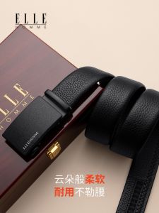 ELLE HOMME Mens Leather Belt Automatic Buckle Waist Belt New 2024 Trendy Youth Cowhide Pants Belt Fashionable Belt