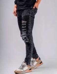 (TURUN HARGA) Bikers Rider Riped - Celana Jeans Pria Sobek Lutut Riped Jeans Celana Panjang Hitam Pria Stret