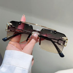 KAMMPT Rimless Square Sunglasses Men Fashion Vintage Double Bridge Shades Women Trendy Luxury Brand Design Gradient Sun Glasses