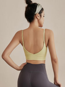 Pilates Fitness Sports Bra Thin Strap Yoga Top Womens Anti-shock Running Vest Strapless Chestnut Color Pure Polyamide Fabric