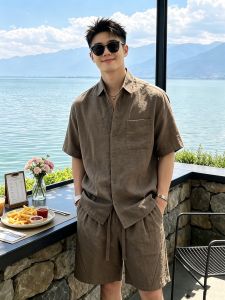 OUMULONG | Mens Linen Summer Lightweight Set Holiday Wear
