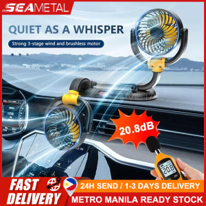 SEAMETAL Double Head Car Fan Silent Folding Powerful 3 Speeds Adjustable USB Electric Fan for Car Dashboard Home Office SUV 5V/12V