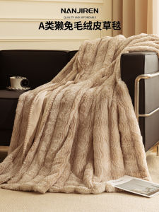 Luxurious Thick Coral Milk Velvet Rabbit Fur Blanket Winter Office Nap Sofa Cover Blanket Warm Striped Pattern Universal Use