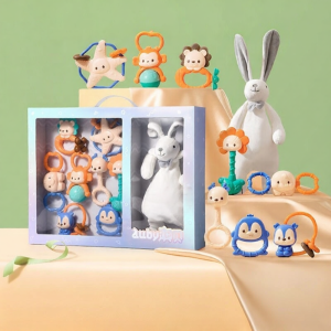 Infant Soothing Gift Set with Rattle Teether and Grasping Toy