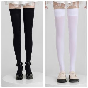 Long Silk over Knee High Stockings Womens Spring Summer Black JK Thigh High Socks White High Tube Socks Anti-slip Silicone Long Tube Socks
