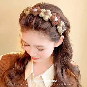 Hand Knit Flower Headband Coffee Hair Band Headwear Fashion Cute
