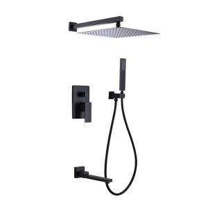 AZOS | Embedded Installation Brass Shower Set Pressure Boost Black Mixing Valve