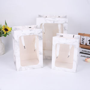 1/5/10PCS Transparent Window Gift Bags For Wedding Birthday Home Party White Black Packaging Box Baking Takeaway Bag