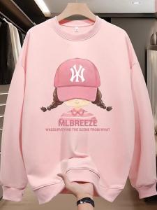 NASA Collaborative Oversize Fleece round Neck Sweatshirt Womens Sweet Cool Style Loose Fit Long Sleeve Printed Hoodless Top