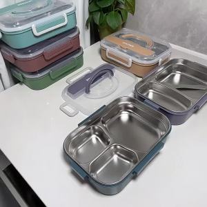 FOXBOX 1000ml Lunch Box Bento Box Food Container School Work Daycare Lunch Boxes Leak Proof Stainless Steel