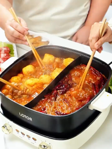 Lotor Double Flavor Split Electric Hot Pot 6L Mandarin Duck Pot Household Dedicated Electric Cooker Electric Hot Pot Split Type Non-Stick Pot Gift