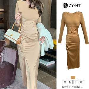 HT EraVogue เดรสผู้หญิง เดรสผู้หญิง เดรสเดรสสีแอปริคอท เดรสรัดรูป เดรสแม็กซี่ เดรสทำงาน เดรสไปงานแต่ง เดรสออกงาน เดรสเซ็กซี่ เดรสเกาหลี ชุดออกงาน 5241