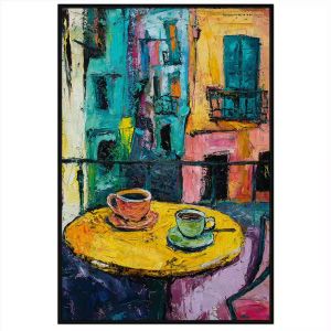 Tranh decor quán ly cafe. Tranh treo tường dán tường sơn dầu canvas trang trí. CGI-2088