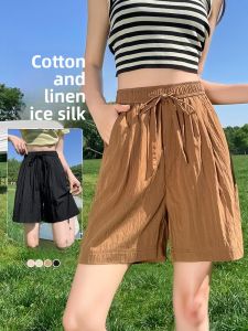 YAMIANNV | Ice Silk Wide Leg Pants High Waist Womens Cotton Linen Dopaamine Shorts Cool Feeling Summer 2025 Commute Style Simple Design