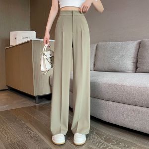 High-Waist Ice Silk Wide-Leg Pants for Women Summer Thin Section Casual Trousers with Zipper Small Size Drag Tail Slim Fit
