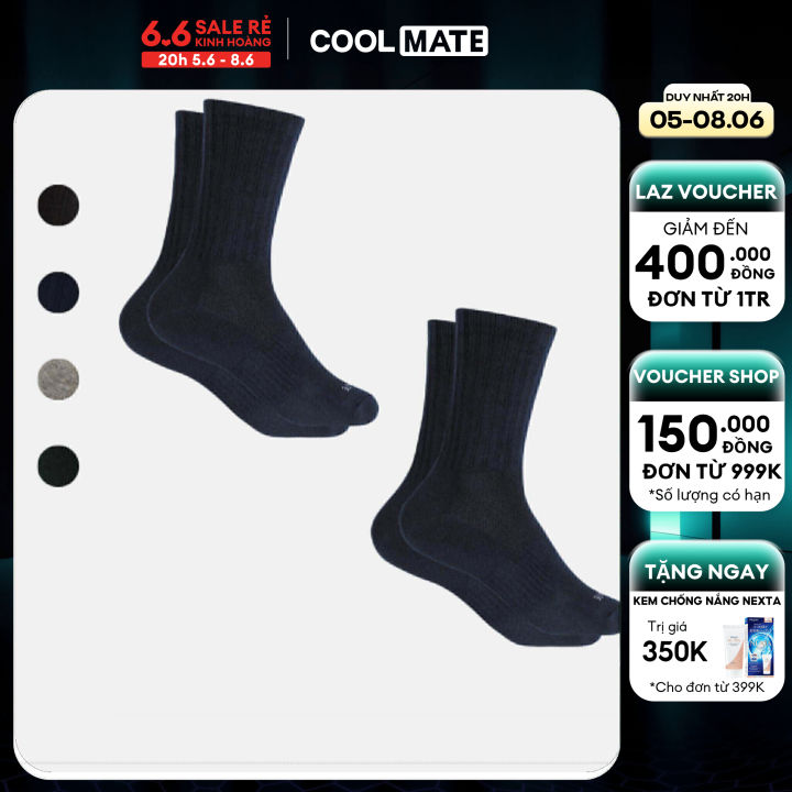 [CHỈ 20H 5-8.6 TẶNG QUÀ ĐƠN TỪ 399K]COOLMATE - Combo 02 đôi tất thể thao cổ dài Active co giãn thoáng khí