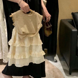 Bear Leader Baby Girls Korean Skirts Suits 2-7 Years Old Kids Girl Elegant Clothing Set 2024 New Summer Sleeveless Flower Knitted Top+tassel Skirt 2 Pcs Clothes