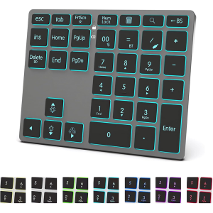 Tri-Mode Aluminum Numpad 7-Color LED Backlit BT5.0/USB/2.4G Wireless Rechargeable Number Pad 35-Key Scissor Switches keyboard